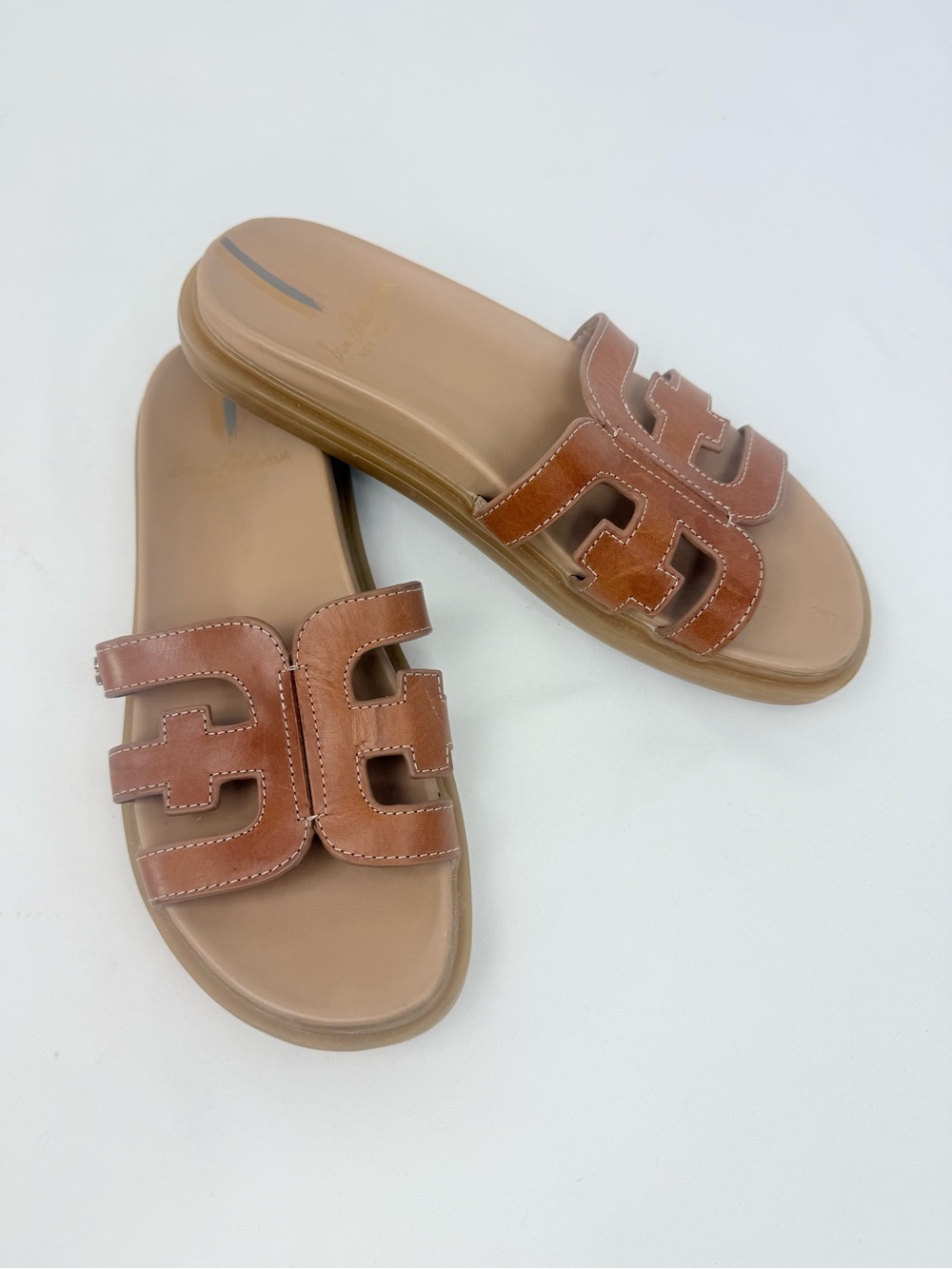 Sam Edelman Brown Leather Cutout Slide Sandals